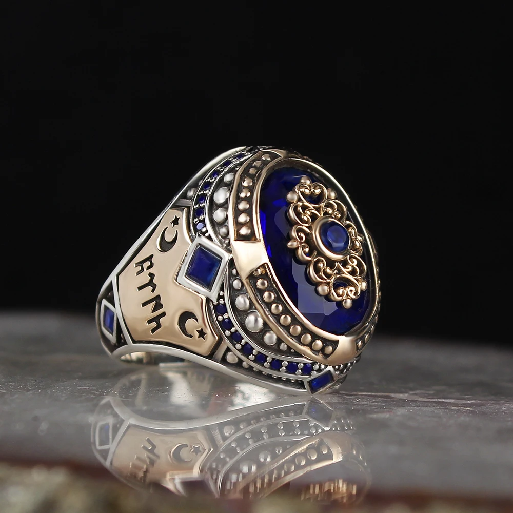 

Zircon Stone Göktürkçe Turkish Written 925 Sterling Silver Ring