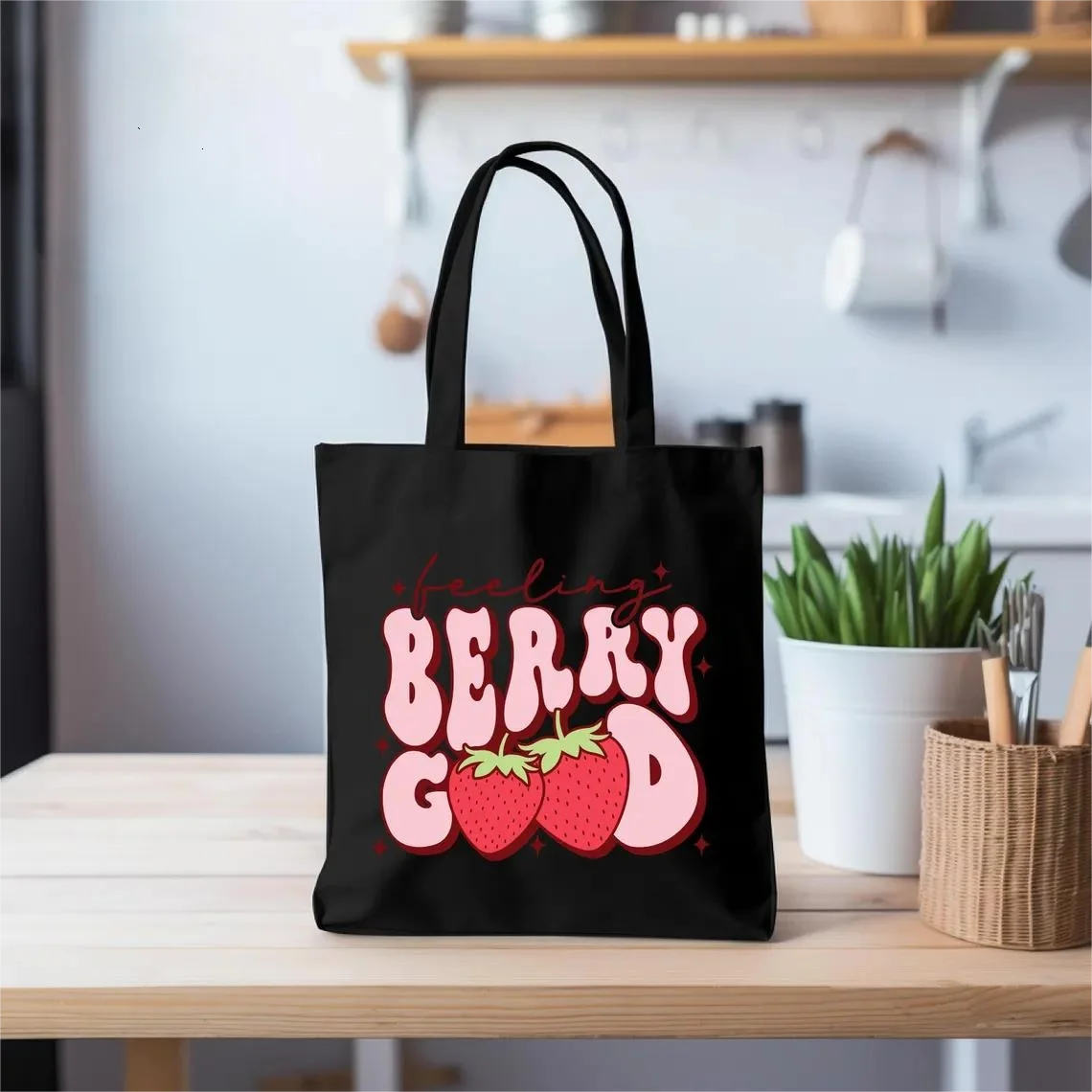 Feeling Berry Good Tote Bag, Retro Strawberry Tote Bag, Strawberry Vibes,Strawberry Festival Totes,Cute Strawberry Totes  Bag