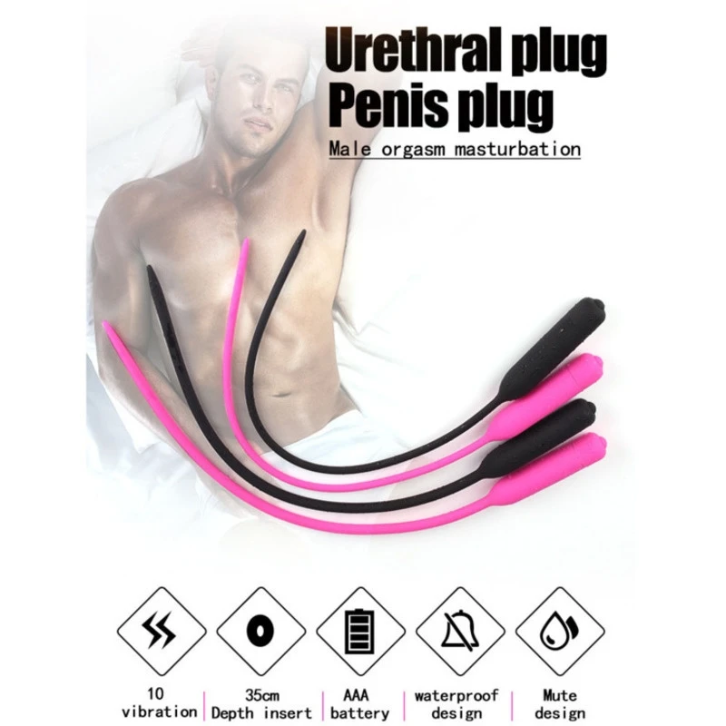 10 Speed Urethral Vibrator Long Silicone Vibrating Penis Plug Urethral Sound Catheter Dilator Massager Male Masturbator Sex Toy