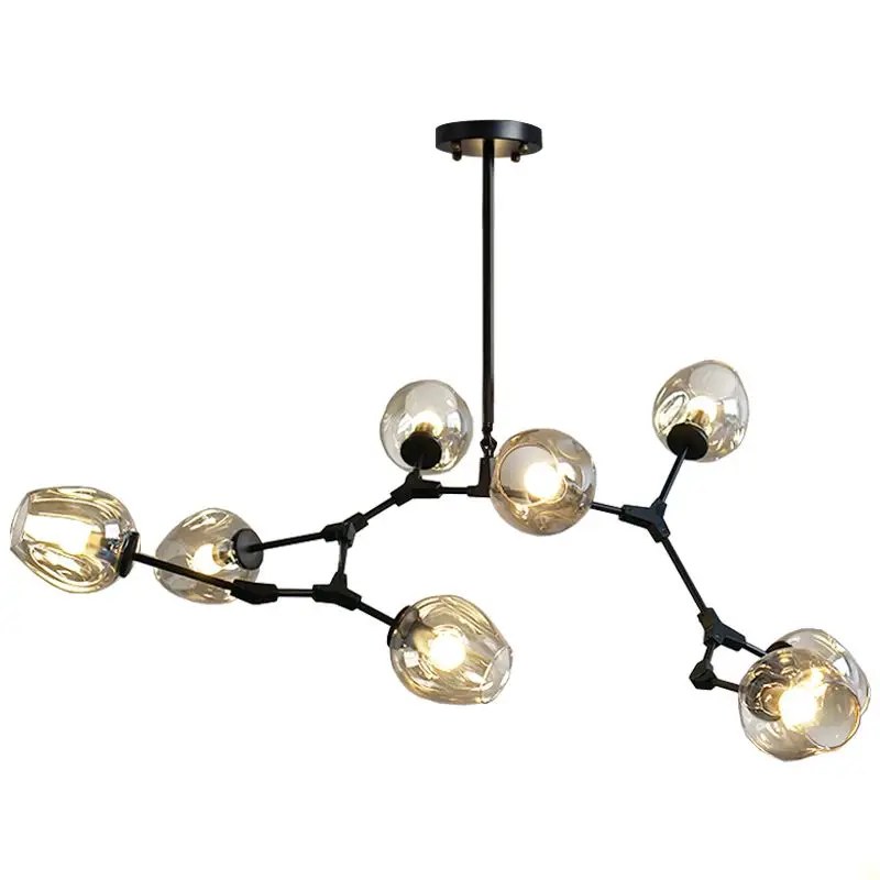 Modern Branching LED Bubble Pendant Light Amber Smoke Gray Glass Ceiling Lamp 5 8 10 Heads Living Room Bedroom Kitchen Fixture