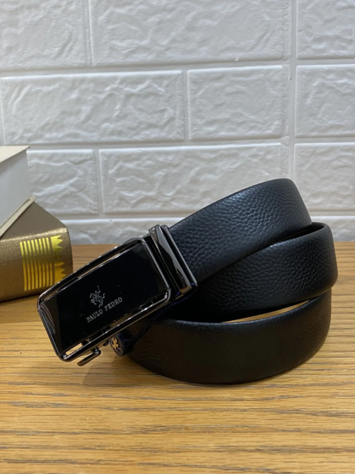 high-end-gift-paul-peter-men's-belt-glossy-surface-lychee-pattern-auatic-bule-gtpd83380-busin-sle-leather-belt
