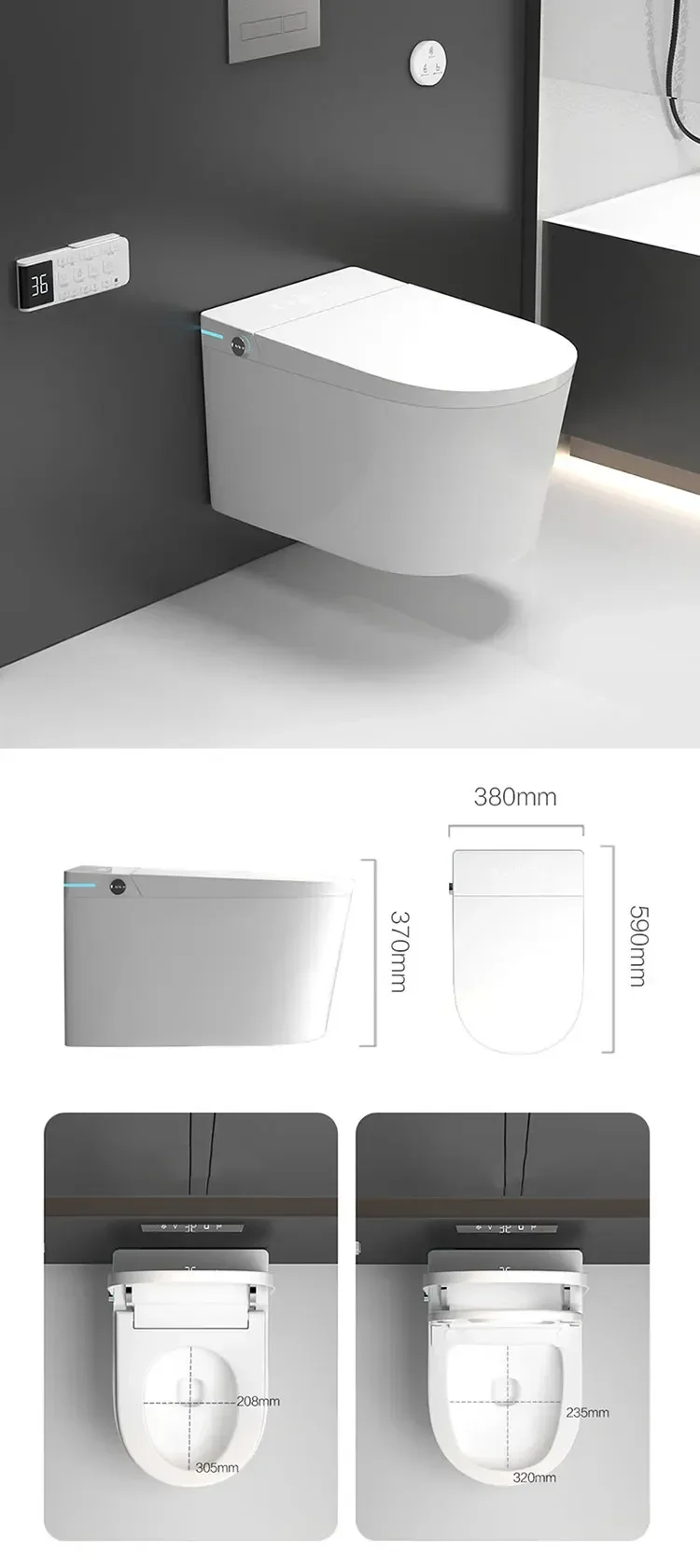 High Quality Concealed Cistern Back Wall WC Toilet Set Tankless Intelligent Wall Hung Smart Toilet Remote Control Seat Heating