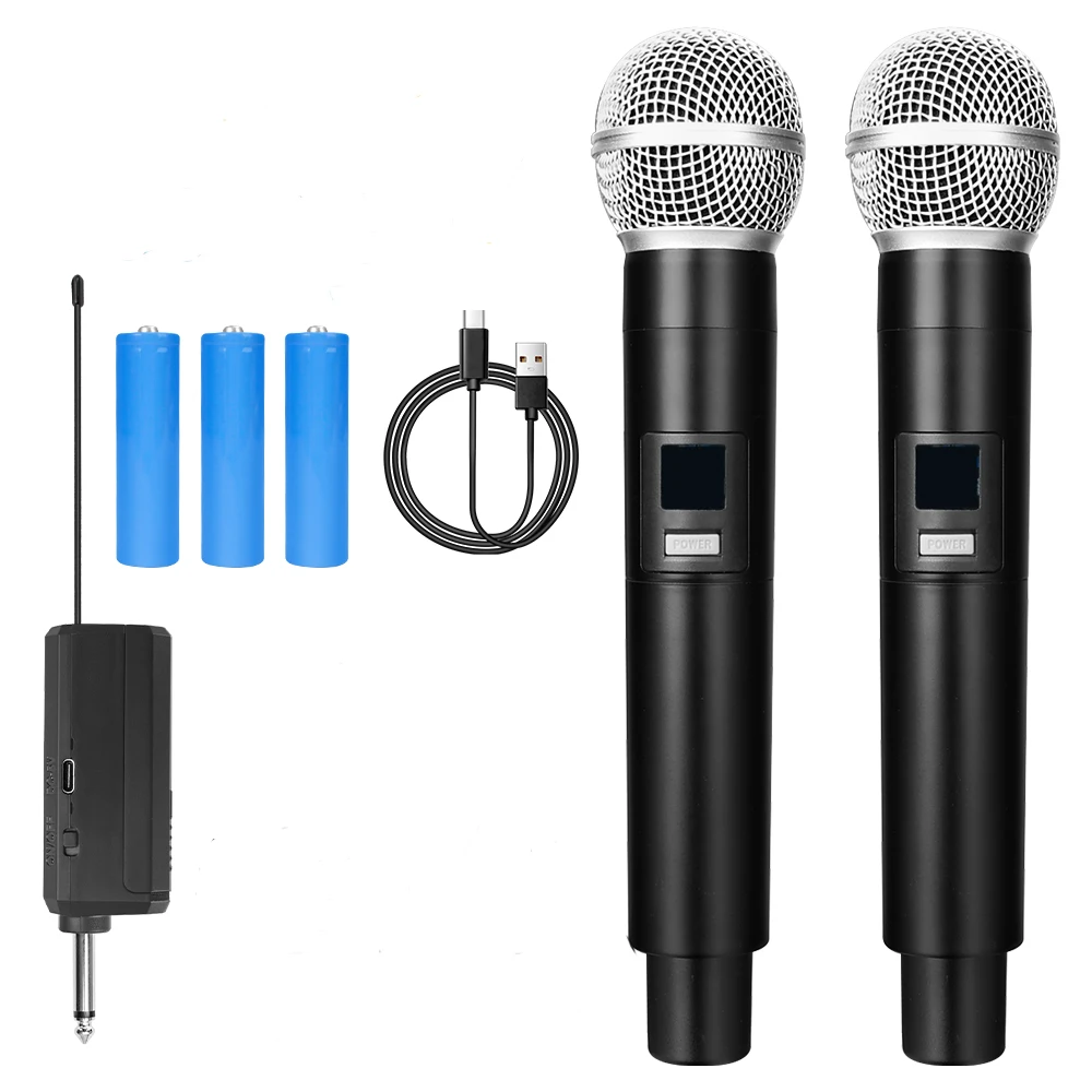 Wireless Microphone 2 Channels UHF Professional Handheld Mic Micphone For Party Karaoke Church Show Meeting（Battery not included