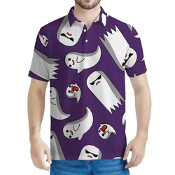 Halloween Cartoon Ghost Pattern Polo Shirts Men 3d Printed T-shirt Summer Streetwear Short Sleeves Kids Tops Loose Tee Shirt