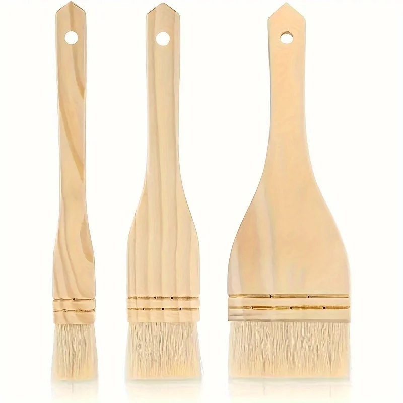 3pcs Flat Hake Paint Brushes Artist Painting Brushes Sheep Hair Bristles Wash Brush for Watercolor Wash Ceramic Pottery Painting