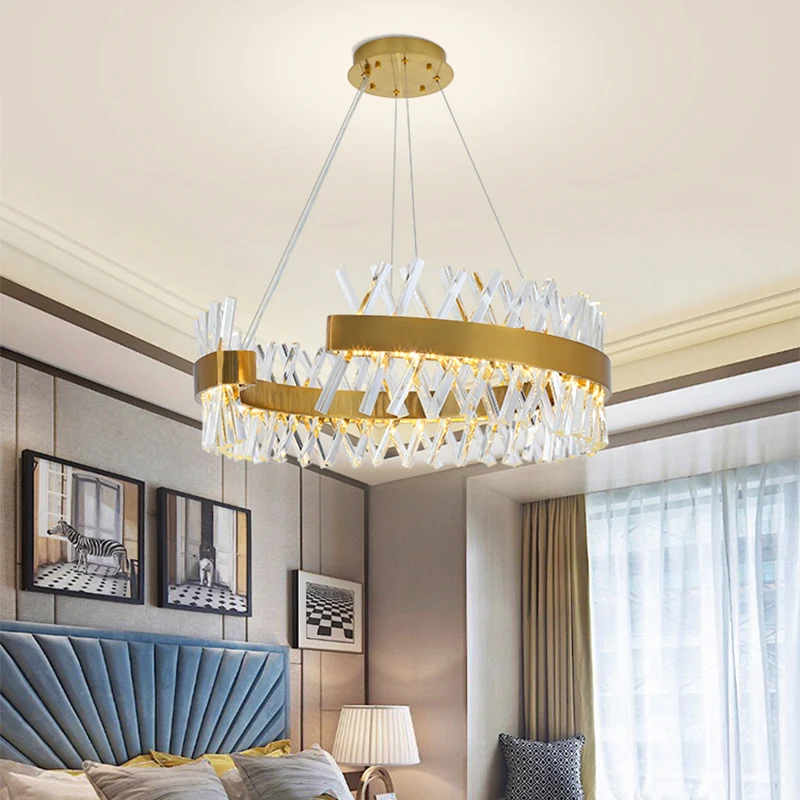 Modern Luxury Crystal Chandelier LED Hotel Wedding Lobby Living Room Stainless Steel Pendant Lamp Large Decor Hanging Lighting