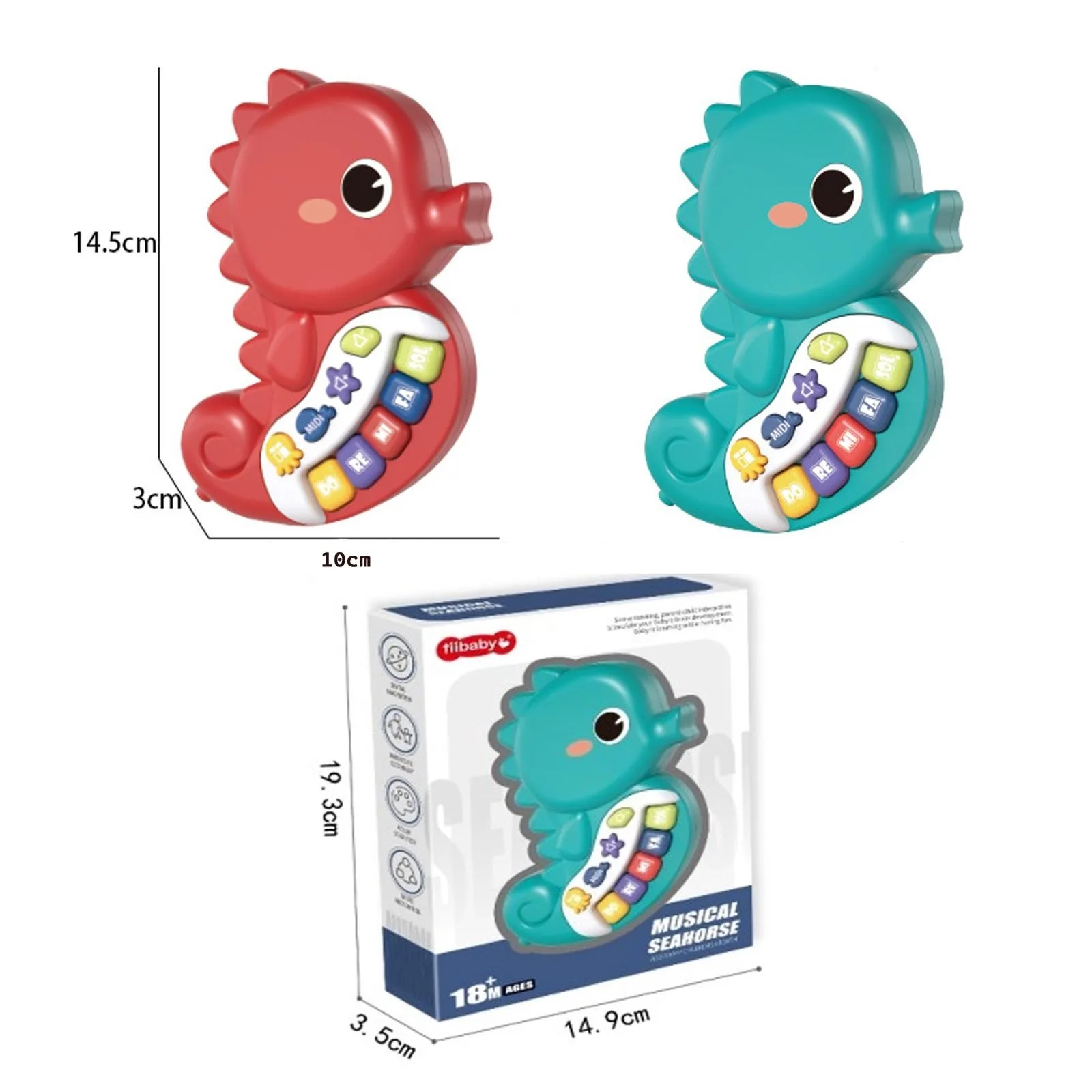 Seahorse Electronic Piano 6 to 12 Months Light Up Music Baby Toys Early Learning Education Piano Keyboard Gift for Boys and Girl