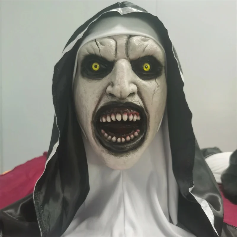 Horror Scary The Nun Latex Mask With Turban Valak Cosplay Halloween Costume Face Masques Prank Prop Headgear Christmas Gifts