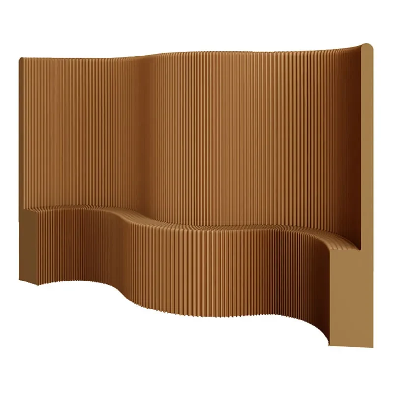 Mobile Kraft Paper Room Divider with Storage Shelves Non-Punching Folding Screen Partition for Office Hall Display Rack
