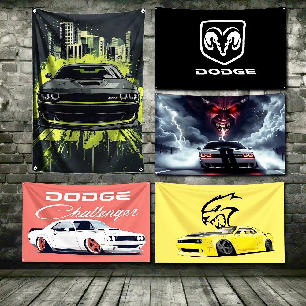 3x5 Ft SRT Hellcat Demon Dodge Challenger Flag Polyester Digital Printing Banner For Garage or Out door Decoration