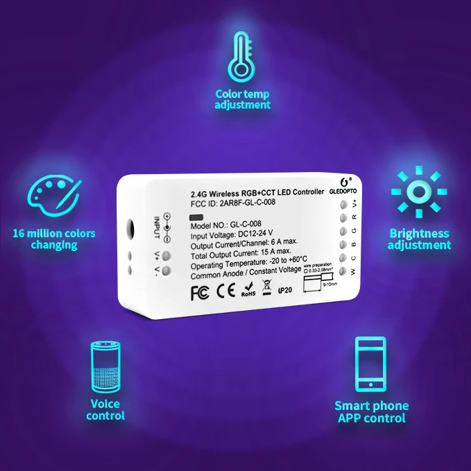 GLEDOPTO ZIGBEE3.0 monokrom RGB RGBW RGBCCT pengendali Strip LED DC12-24V