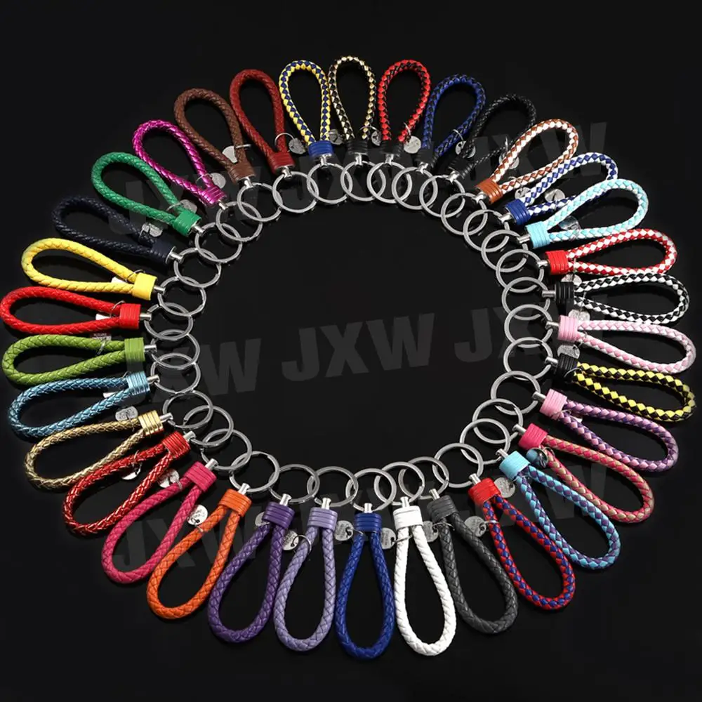 Universal PU Leather Braided Woven Rope Keychain DIY Bag Pendant  Holder Car Trinket Keyring For Men Women Key Ring