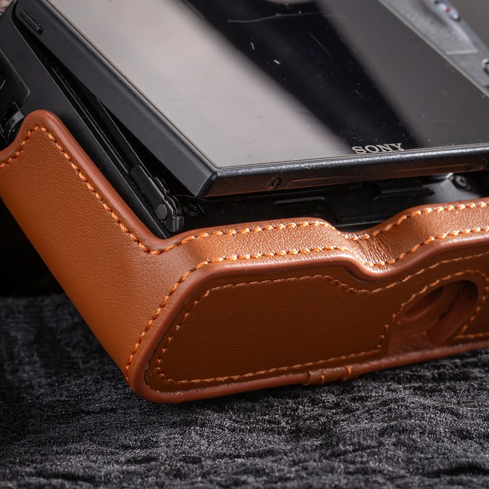 Pour Sony DSC-RX100M6/7 étui en cuir sac photo étui de protection sac en cuir véritable appareil photo demi-étui accessoires de photographie