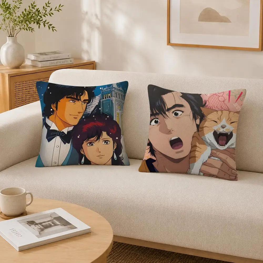 Anime City Hunter Cushion Cover Soft Fluffy Short Plush  Pillow Case Throw Decorative Cushion Covers for Sofa Bedroom Home Decor