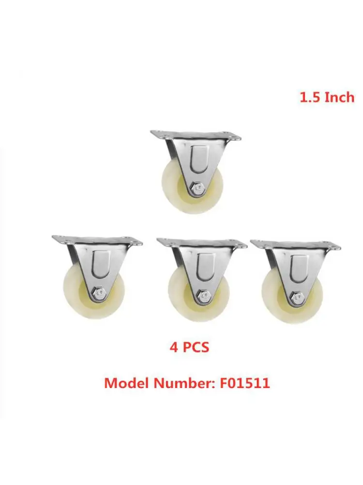 

(4 Packs) Casters 1.5 Inch Fat Directional Height 50mm Thickened White PP Fixed Pulley Resistant Nylon Furniture Wheel