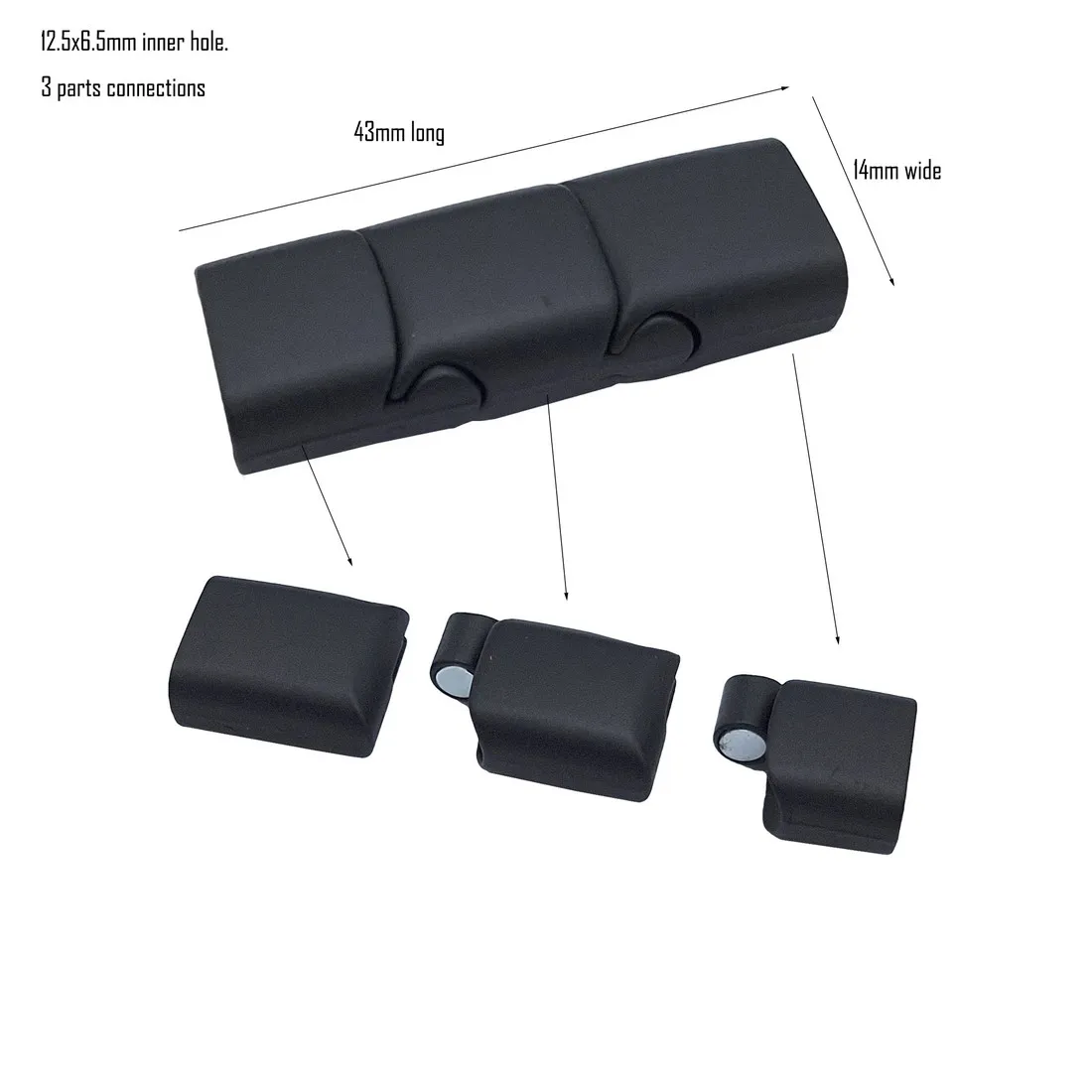 shapesbyX Matte Black 12mmx6mm Inner Magnetic Clasps for Bracelet Making Licorice Leather Cord Glue End for 10x6mm