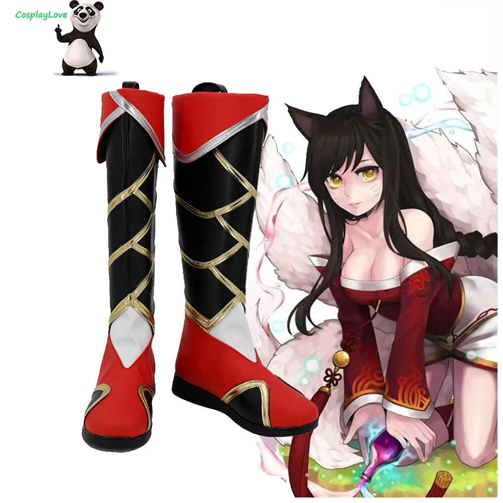 

КосплейLove LOL Game the Nine-Tailed Fox Ahri, красные, черные туфли для косплея, длинные кожаные сапоги на заказ