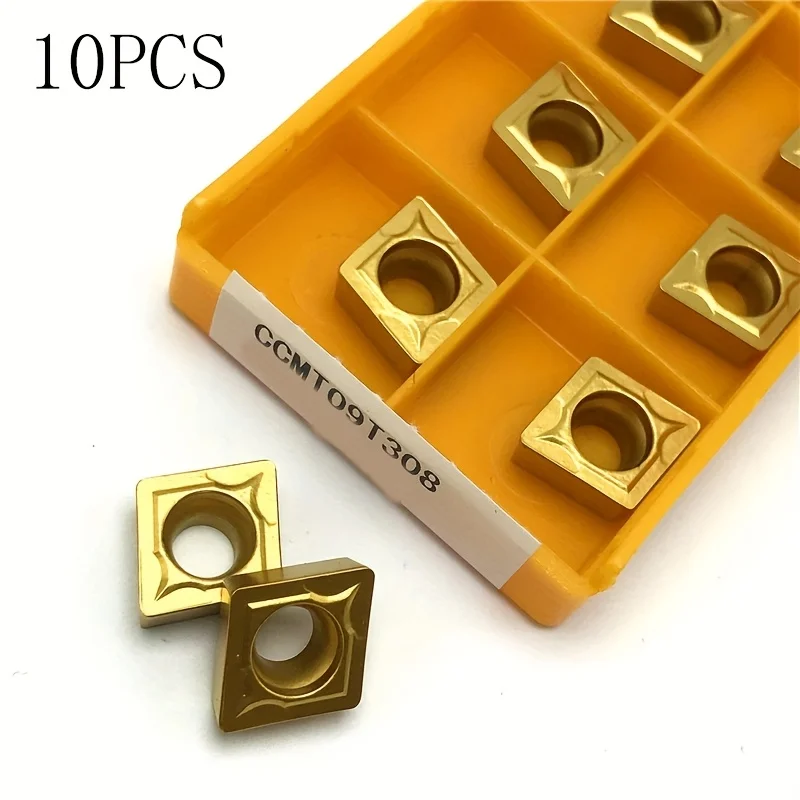 

10pcs CCMT09T304/308 Carbide Inserts - 4-Edge Turning Inserts for Precision Machining (Yellow & Purple Coated)