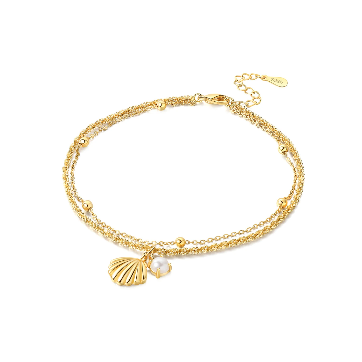 Women's S925 Sterling Silver Double Star Shaped Chain Anklet
