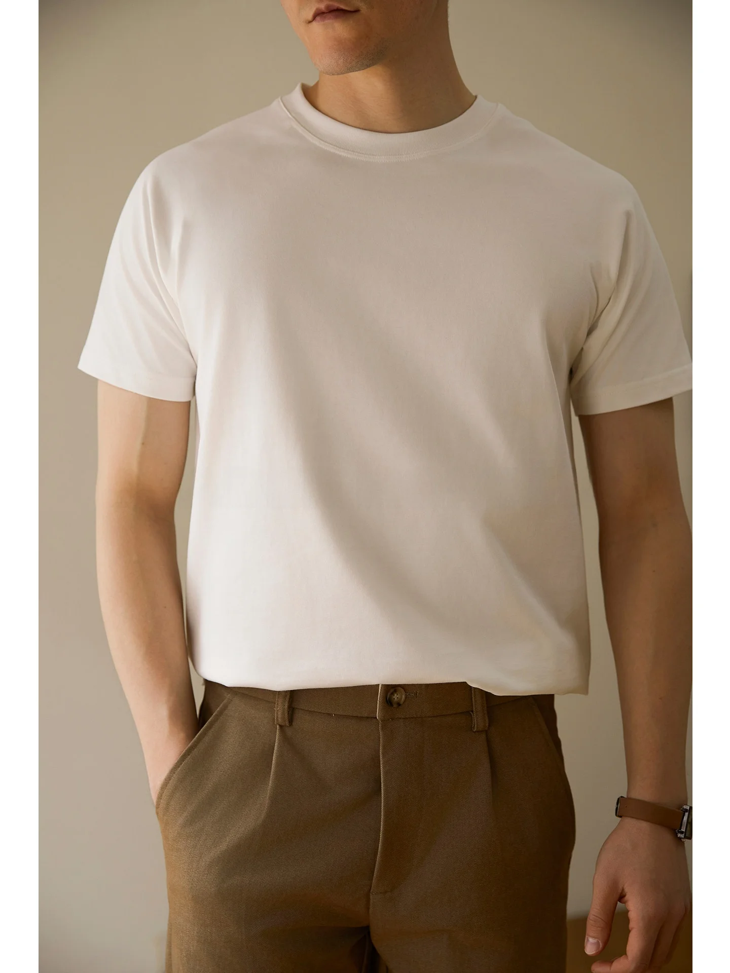 Pure Cotton Short Sleeve T-Shirt Men's Casual Cleanfit White Inner Wear Summer Fashion Urban Style round Neck Short Length