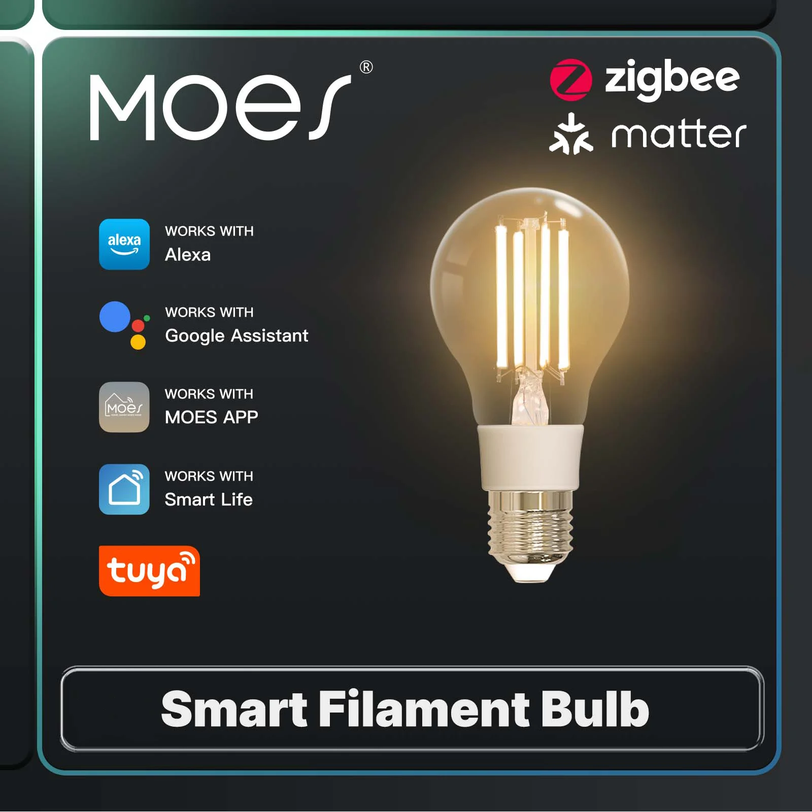 MOES Tuya Smart Filament Bulb ZigBee/Matter WiFi with Scene E27 7W EnergySaving Customize Light by Time Support Alexa GoogleHome