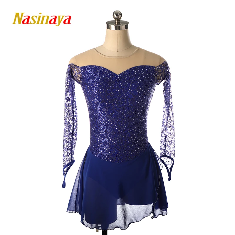 Nasinaya Figure Skating Competition Training Girls\' Dress Women\'s Rhythmic Gymnastics Dance Black Blue Lace Clothing