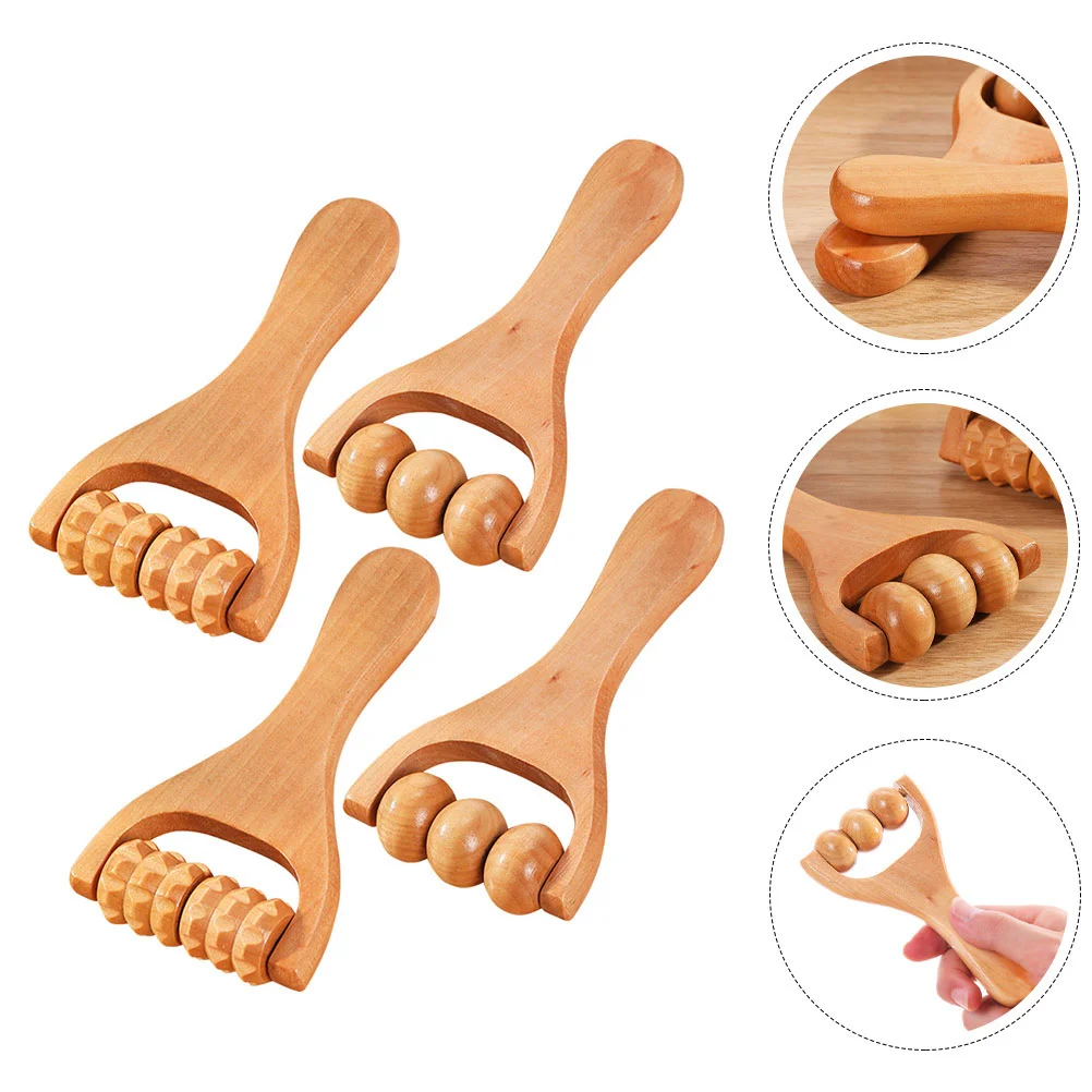 

4 Pcs Foot Massage Hand Roller Massager Body Device Wooden Deep Tissue Tool