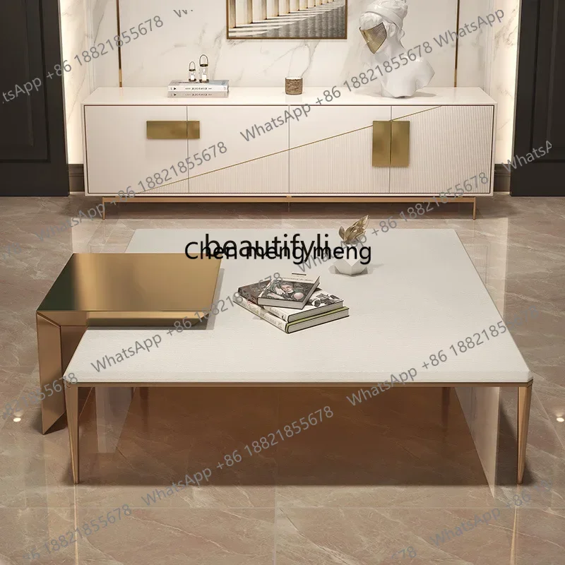 طاولة قهوة إيطالية بسيطة وخزانة تلفزيون وطاولة شاي منزلية فاخرة وحديثة وبسيطة لغرفة المعيشة في الفيلا #1