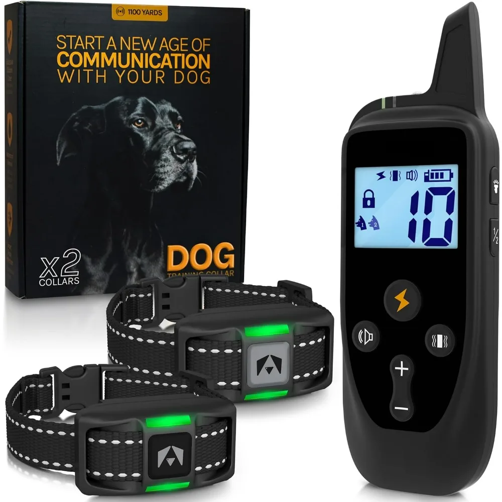 Imagem -03 - Dog Training Collar para Cão Grande Coleiras Elétricas Recarregáveis 123 Níveis 1100yd Alcance 100 Impermeável x2