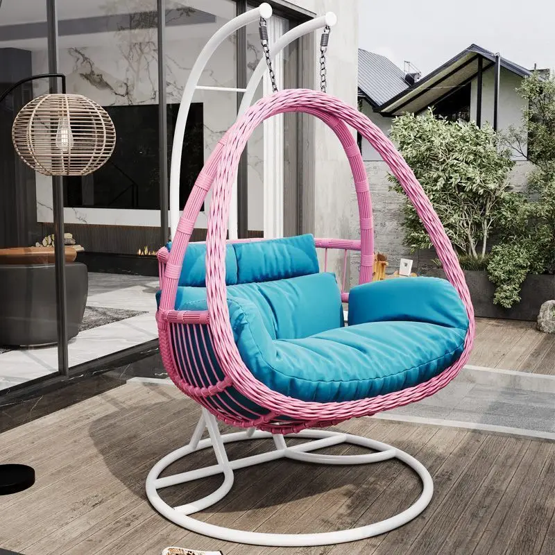 Basket Wicker Chair for Two for Indoor Outdoor Patio Balcony Garden Swing Chair Luxury Macramé Hammock Chair for Home
