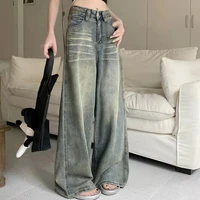 Y2K Loose Straight Leg Jeans Women Trousers Baggy Wide Fit Casual High Waist Retro Washed