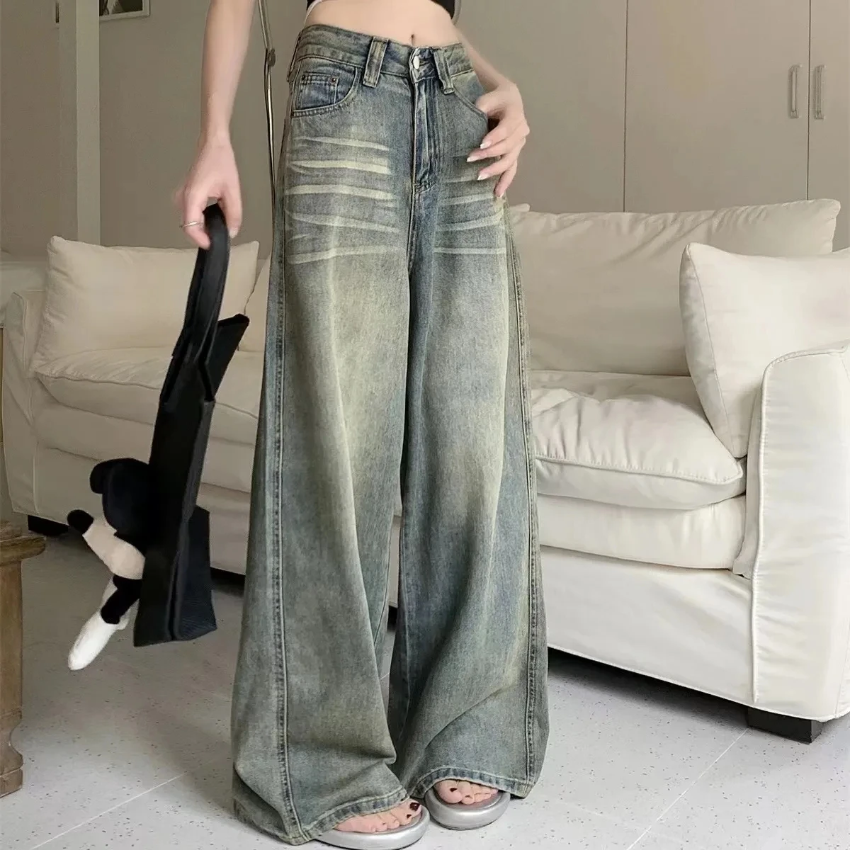 Y2K Loose Straight Leg Jeans Women Trousers Baggy Wide Fit Casual High Waist Retro Washed Vintage Style Women's Jeans Jeans