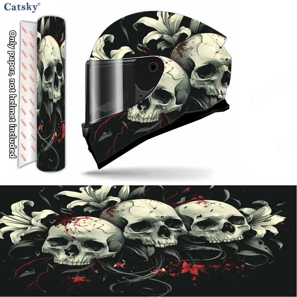 Bloody Floral Skull Personalized Print Helmet stickers , PVC Material Multifunctional Helmet Stickers, Scratch-Resistant & Fade-