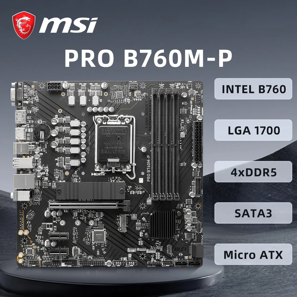 MSI PRO B760M-P اللوحة LGA 1700 دعم i9-14900KS i7-14700KF i5-12400F وحدة المعالجة المركزية 4xDDR5 6800MHz 128GB M.2 PCle 4.0 mATX HDMI VGA