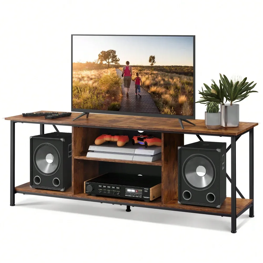 

Stand For 65 Inch TVs, 55 Industrial TV Console With Open Shelf, Entertainment Center For Living Room, Bedroom Home Theater, Me