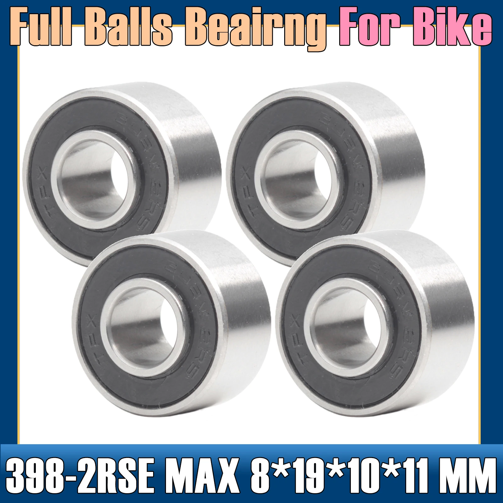 398V 2RS MAX Bearings 8*19*10*11 mm（4 PCS）Chrome Steel Sealed with Grease 398 V Cart Full Balls Bearing for Bike Horst Link