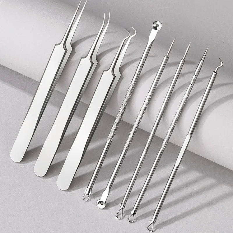 

8Pcs/set Ultra-pointed cell clip acne needle Ultra-fine forceps remove blackheads scrape Tweezers acne needle beauty tool