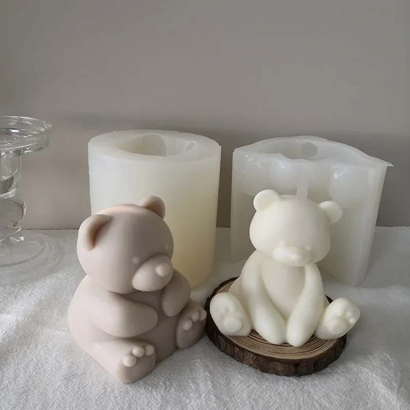 3D Cute Cartoon Bear Silicone Candle Mold Diy Handmade Soap Plaster Ice Cube Baking Mould Birthday Party Wedding Gift Making Kit