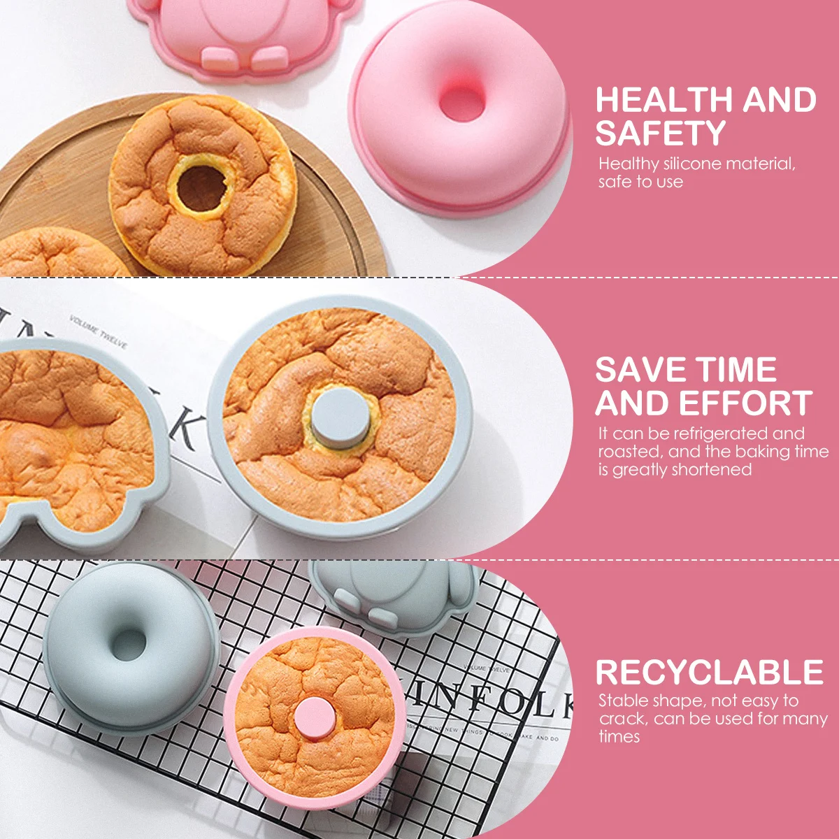 

Food Grade Silicone Donut Cake Mold 2Pcs 4 Inch Chiffon Baking Mould DIY Cartoon Kitchen Tool for Homemade Desserts