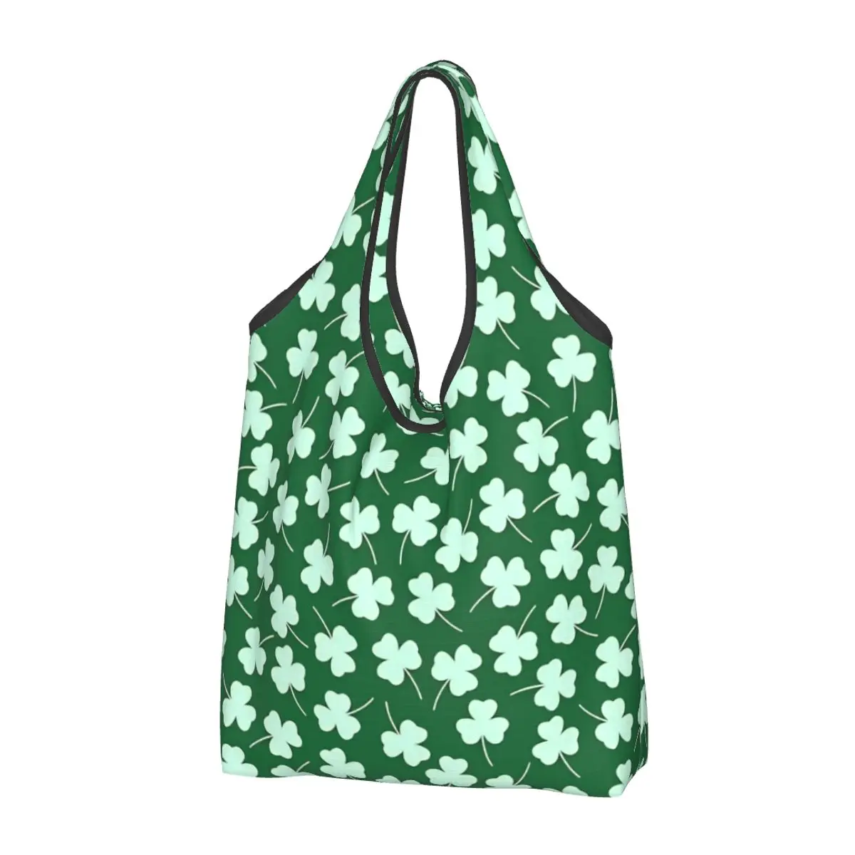 Reusable St Patrick's Day Irish Shamrock Clover Shopping Bag for Groceries Foldable Grocery Bags Washable Large Tote Bags