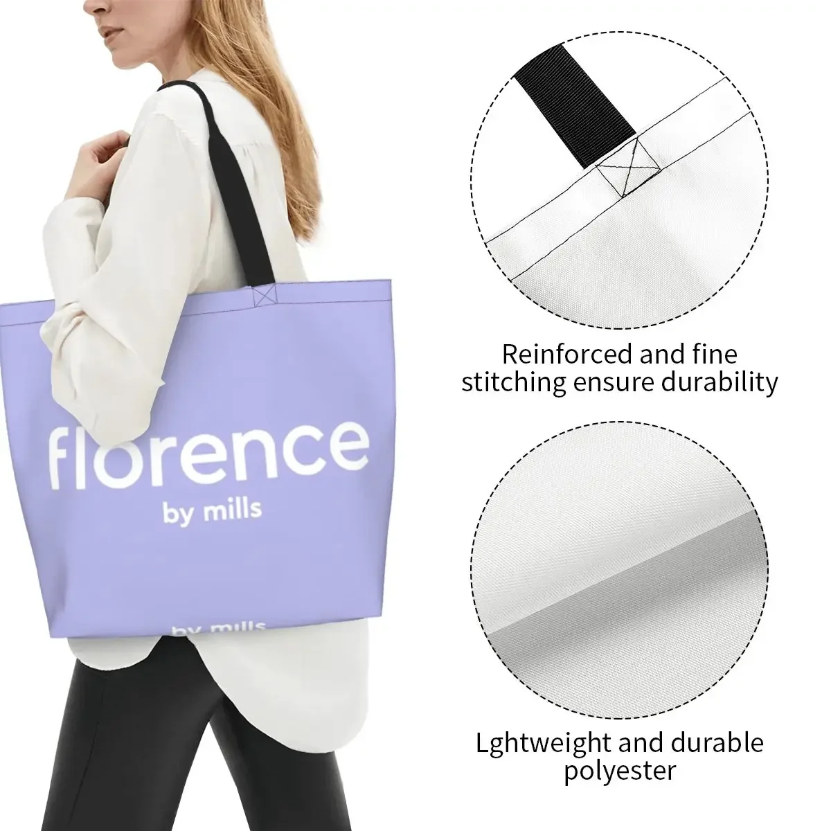 Reciclagem Florence By Mills Bolsa de compras feminina bolsa de ombro de lona durável para compras de compras