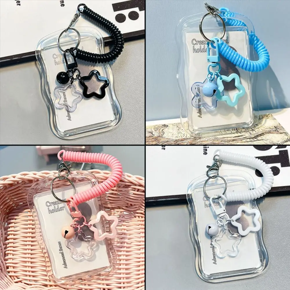

Soft Silicone Kpop Photocard Holder Spring Rope With Star Keychain Transparent Card Holder Sliding Cover Photo Display Holder