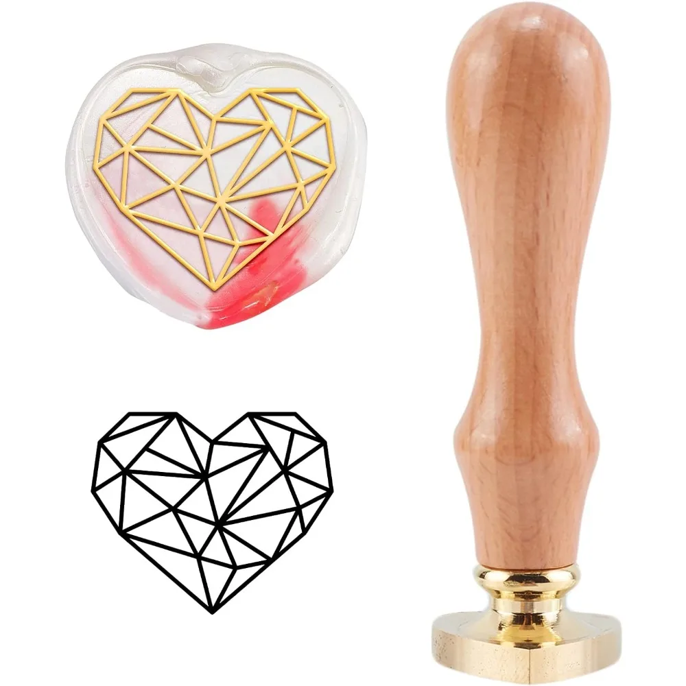 

Valentines Day Heart Shape Wax Seal Stamp Geometry Vintage Removable Brass Sealing Stamp Head with Wooden Handle for Christmas