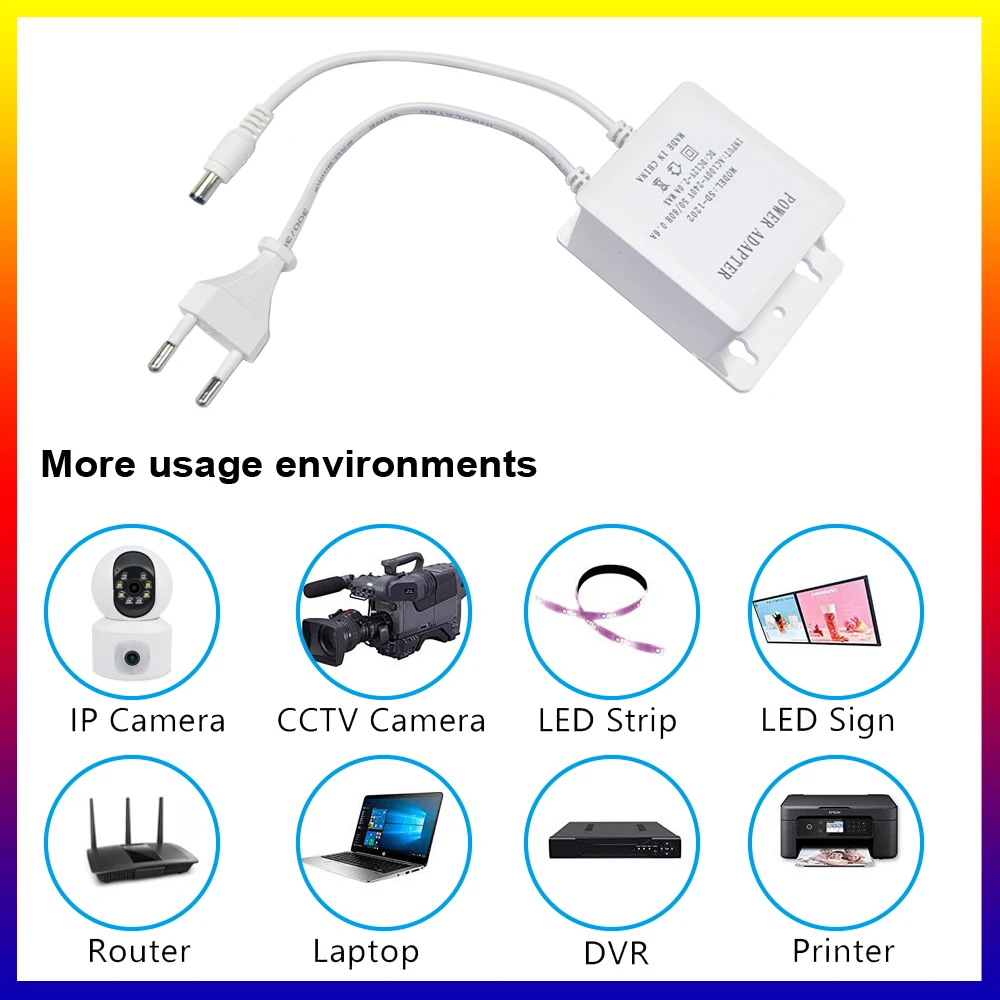 DC12V 2A Waterproof EU Power Adapter For CCTV Security Surveillance Cameras AHD Camera NVR DVR Input AC100V-240V 5.5mm*2.1mm image 4