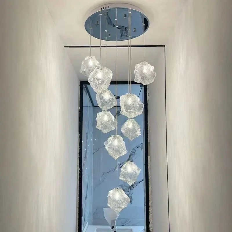 

Staircase pendant light, simple and modern, Loft duplex apartment, villa, Nordic staircase, long ice cube hanging light