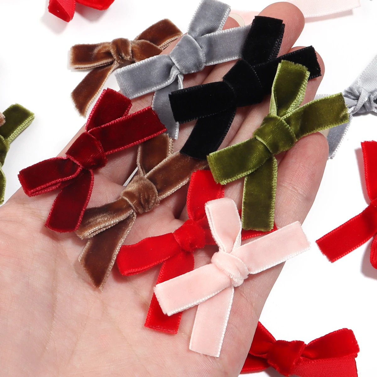

10 шт./лот, широкий 1 см, бархатный флокированный бант, лента, банты, цветок для изготовления ювелирных изделий, сделай сам, бант, аксессуары для волос, рождественские украшения