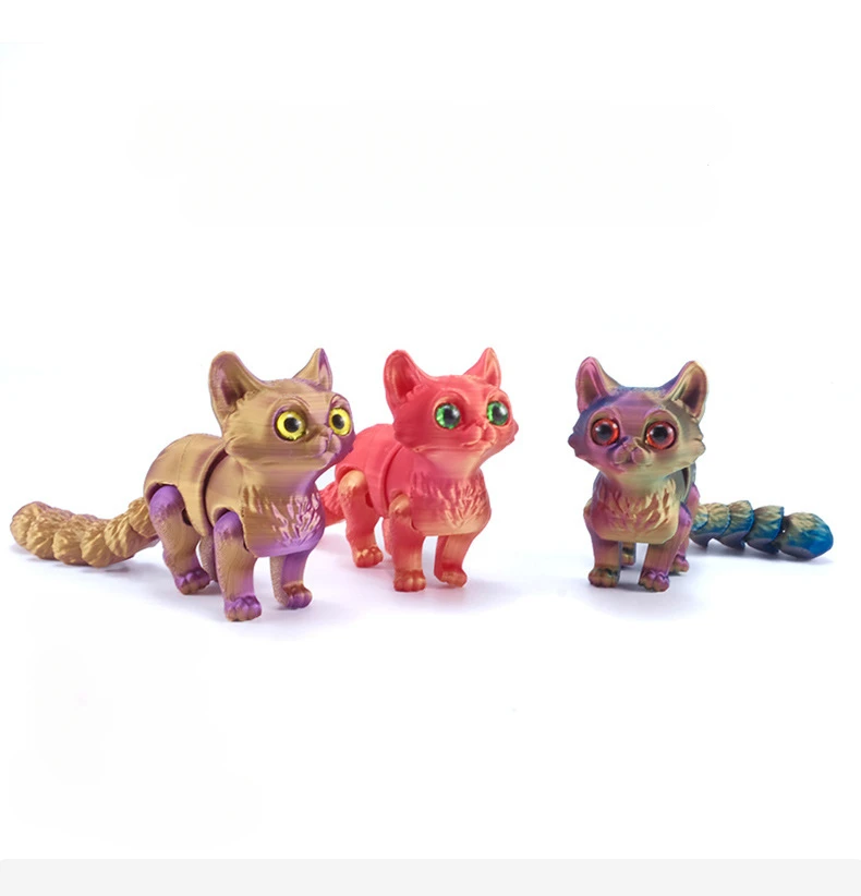 3D Printed Mini Cute Cat Figure Multi-joint Movable with Glittering Eyes for Room Decoration Accessories Kids Gift