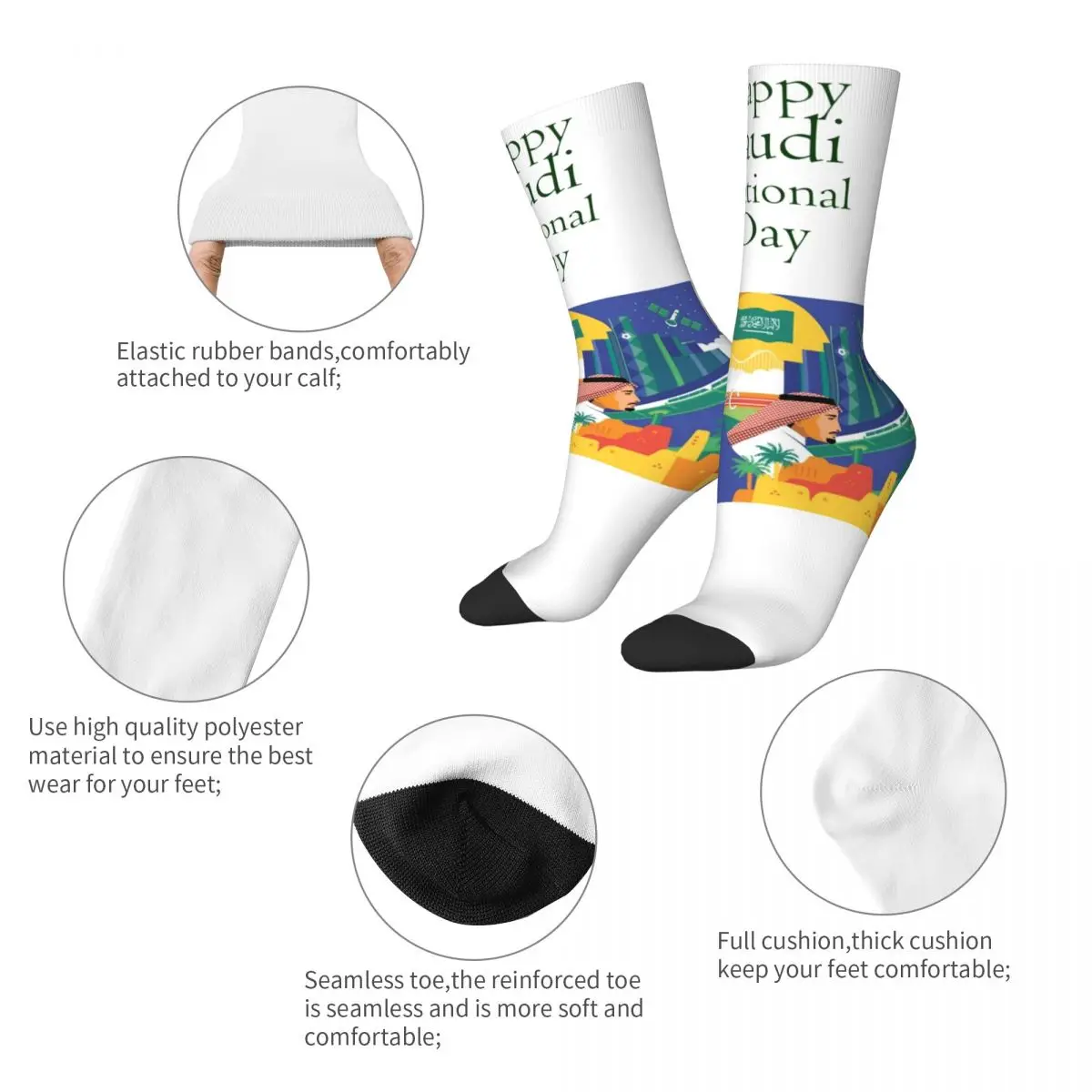 Happy Saudi National Day Design All Season Socks Merchandise for Female Male Compression Dress Socks