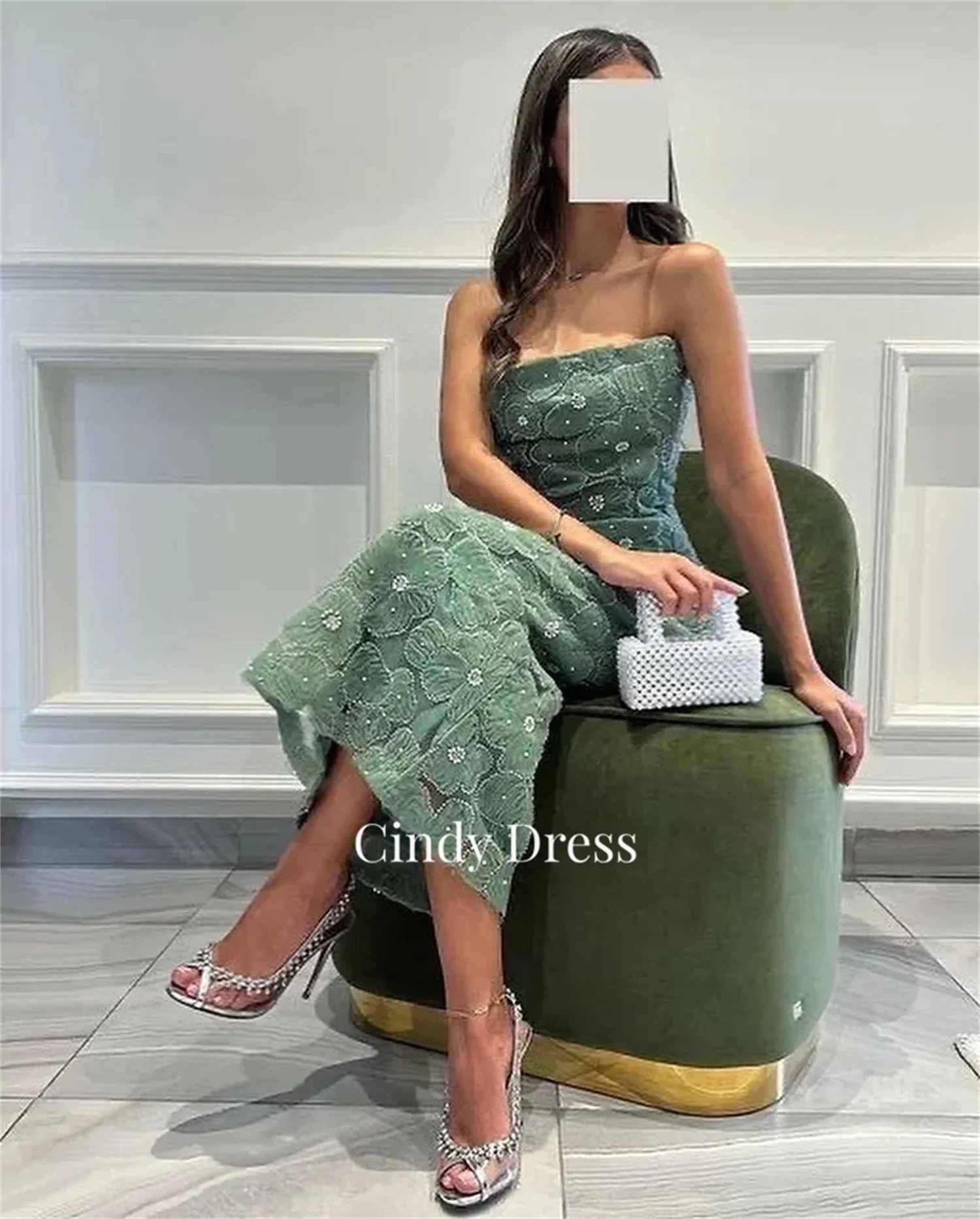 Cindy 3D Flowers Green Shawl Elegant Luxury Evening Dress 2024 Wedding Dresses for Formal Customized