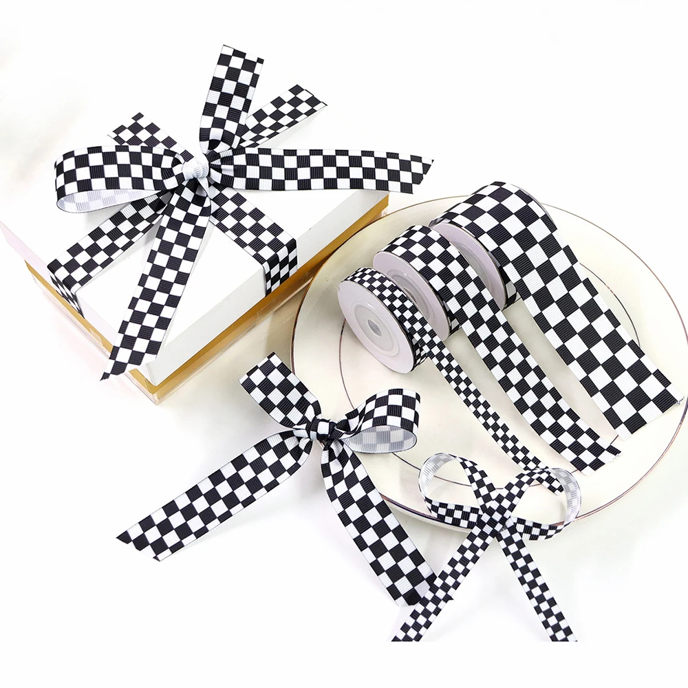 5 Yards 10/22/38mm Schwarz Weiß Kariertes Band DIY Handwerk Verpackung Für Hochzeit Blume Handgemachte Schleife geschenk Box Verpackung Party Decor – Detail 2